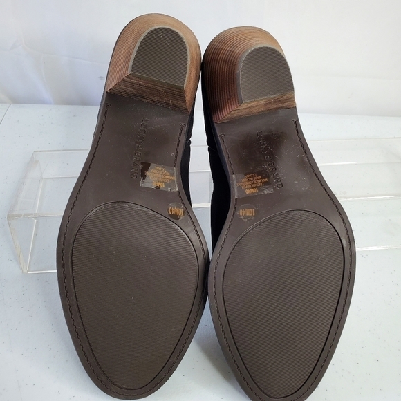 Lucky Brand Jana Suede Boot Size 10M Stacked Heel Black Ankle Bootie - Picture 5 of 11